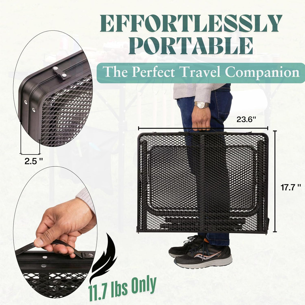 Folding Table w/ Carry Bag, Paper Towel Holder, Garbage Holder, Wing Panels, 3x2 FT Foldable Table for Portable Grill, Picnic, Outdoor, Beach, Small Folding Table Adjustable Height,Camping Table, BBQ