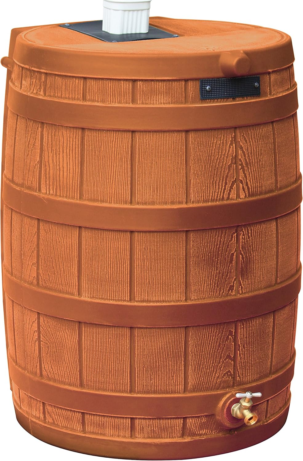 Good Ideas Rain Wizard 50 Gallon Plastic Rain Barrel for Outdoor Rainwater Collection and Storage Features a Metal Spigot and Flat Back Design, Terra Cotta