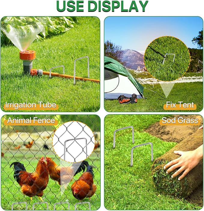 60 Pack 6 Inch Garden Stakes - Sturdy Landscape Staples with Metal Tarp Pins, Lawn Ground Stakes, Tent Stakes, and Yard Staples for Anchoring Sod, Landscape Fabric, and Irrigation Tubing