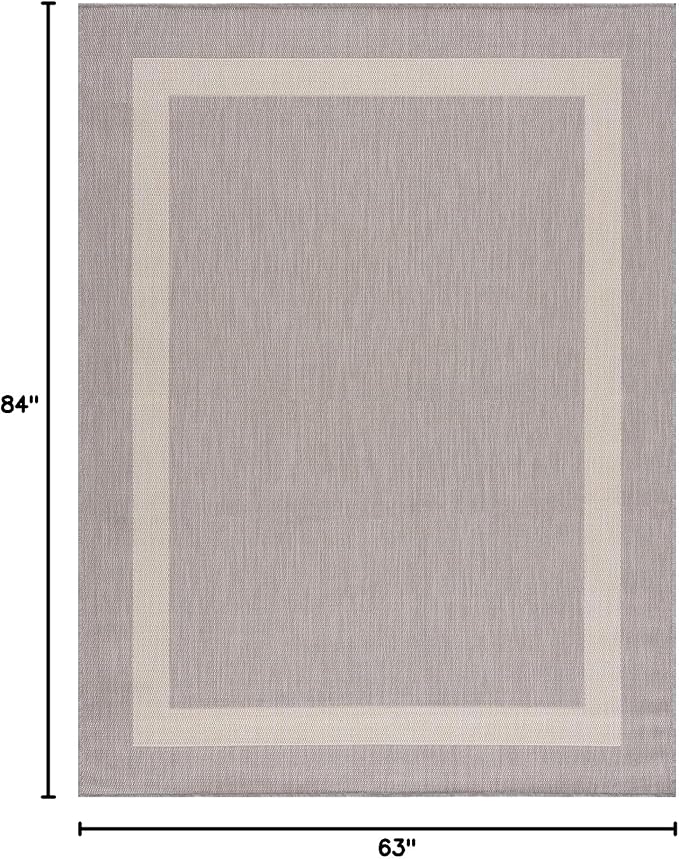 CAMILSON Outdoor Rug 8x10,Modern Outside Rugs for Patios Porches Waterproof Durable Washable Non-Shedding, Easy-to-Clean Indoor Outdoor Area Carpet (8 x 10, Bordered - Gray/White)