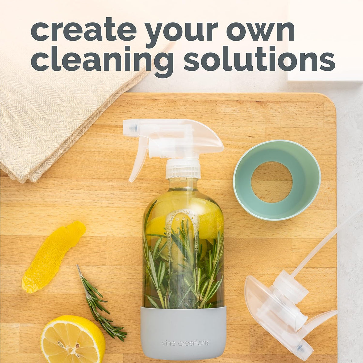 Vine Creations Glass Spray Bottles for Cleaning Solutions, Clear Glass Spray Bottle with Silicone Sleeve, 16 oz Empty Spray Bottles for Cleaning, Plant Spray Bottle, Mist and Stream Nozzle - 2 Pack