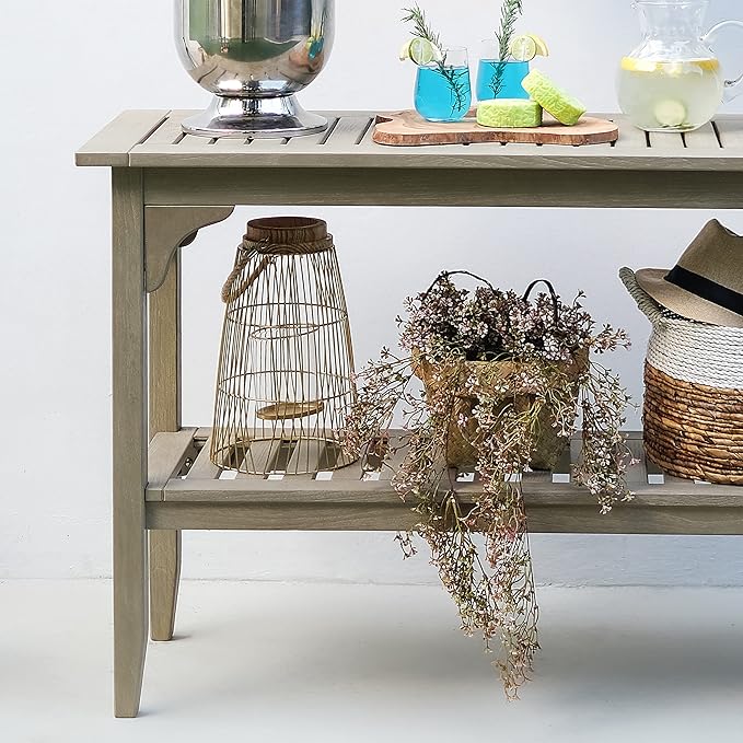 Cambridge Casual Teak Auburn Outdoor Console Table, Solid Indonesian Teak Wood in Weathered Gray Finish, Stylish and Durable Patio Accent or Plant Table for Porch, Deck, Garden, or Outdoor Entryway