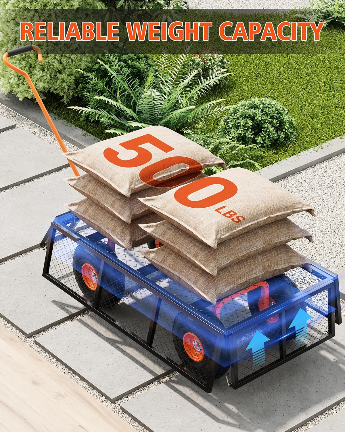 Heavy Duty Steel Garden Cart, 500 LBS Capacity 3 in 1 Pullable Garden Wagon with 10" Wheels, for Gardening Soil, Tools, and Plant Transport