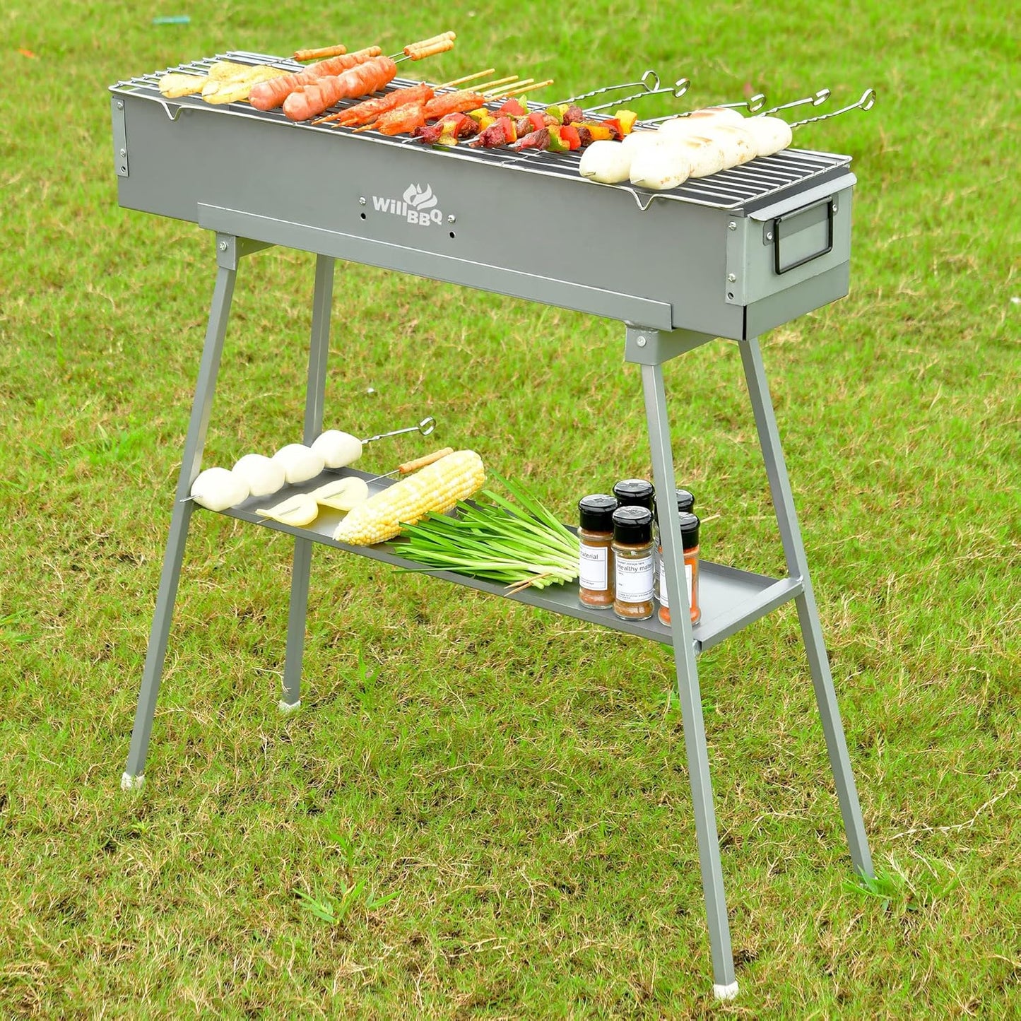 Charcoal Grills Commercial Quality Portable Multiple Size Hibachi BBQ Lamb Skewer Folded Camping Barbecue Grill for Garden Backyard Party Picnic Travel Outdoor Cooking Use(31.6x7.1x5.1 inch)
