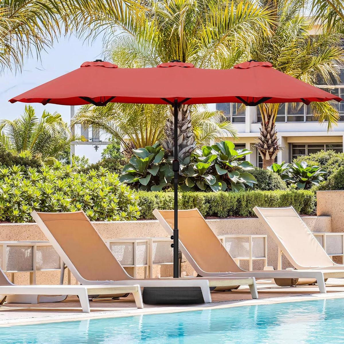 Vongrasig 15FT Large Patio Umbrella with Base Included, Outdoor Double sided Umbrellas with Crank Handle, Rectangle Table Umbrella for Pool Lawn Garden Market