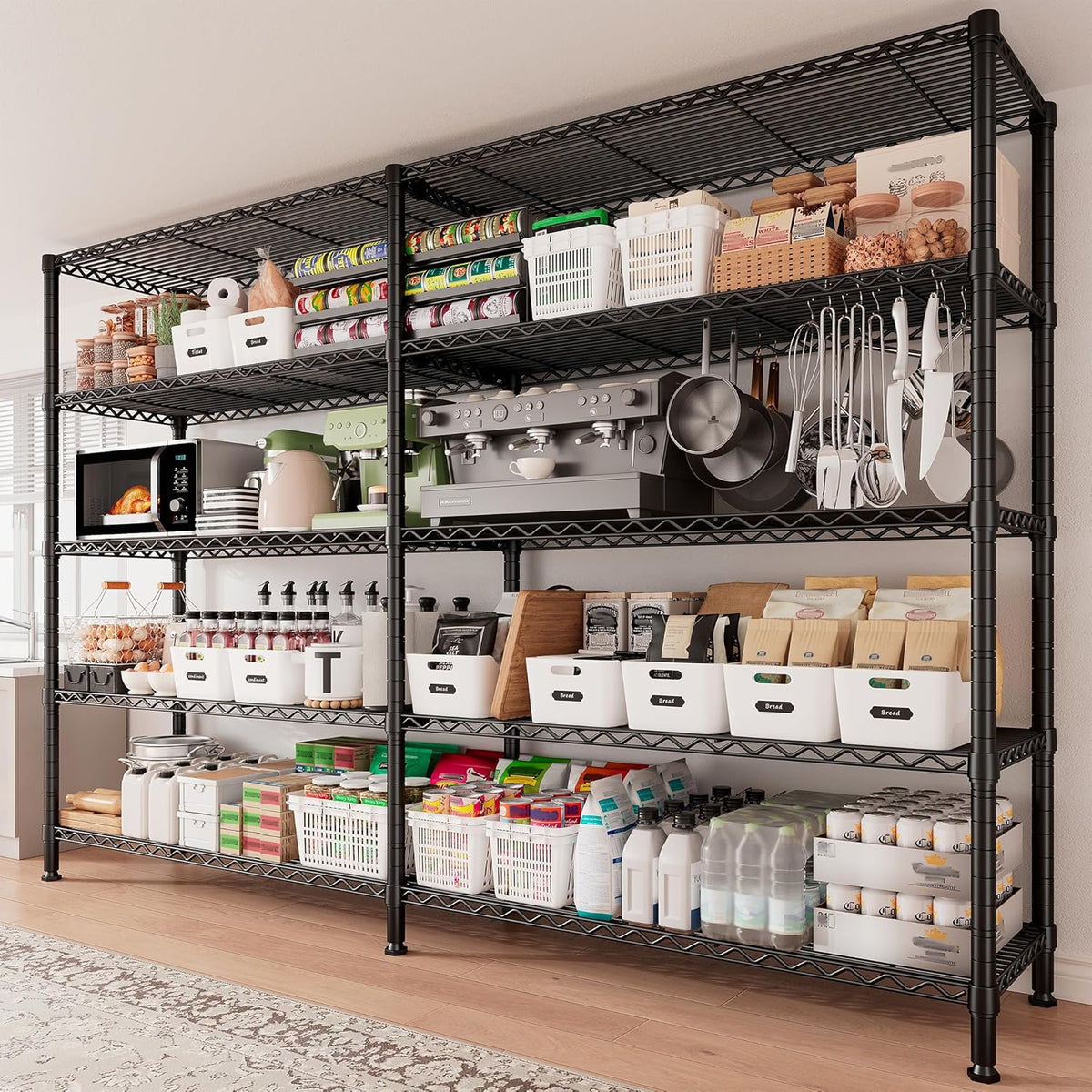 REIBII 70"W Storage Shelves Load 1600LBS, Metal Shelving 5-tier Wire Shelving Unit Metal Shelves for Storage Adjustable Garage Shelving for Pantry Kitchen Garage Commercial school 70"W*15.8"D*72.4"H