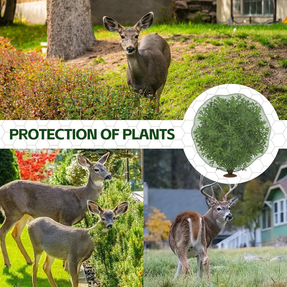 codree 3 Pcs Deer Netting for Shrubs- 7.8 x 7.8 Ft Deer Plant Netting Cover- Reusable Garden Plants Mesh Netting to Protect Undershrub Plant from Deer, Birds and Other Animals