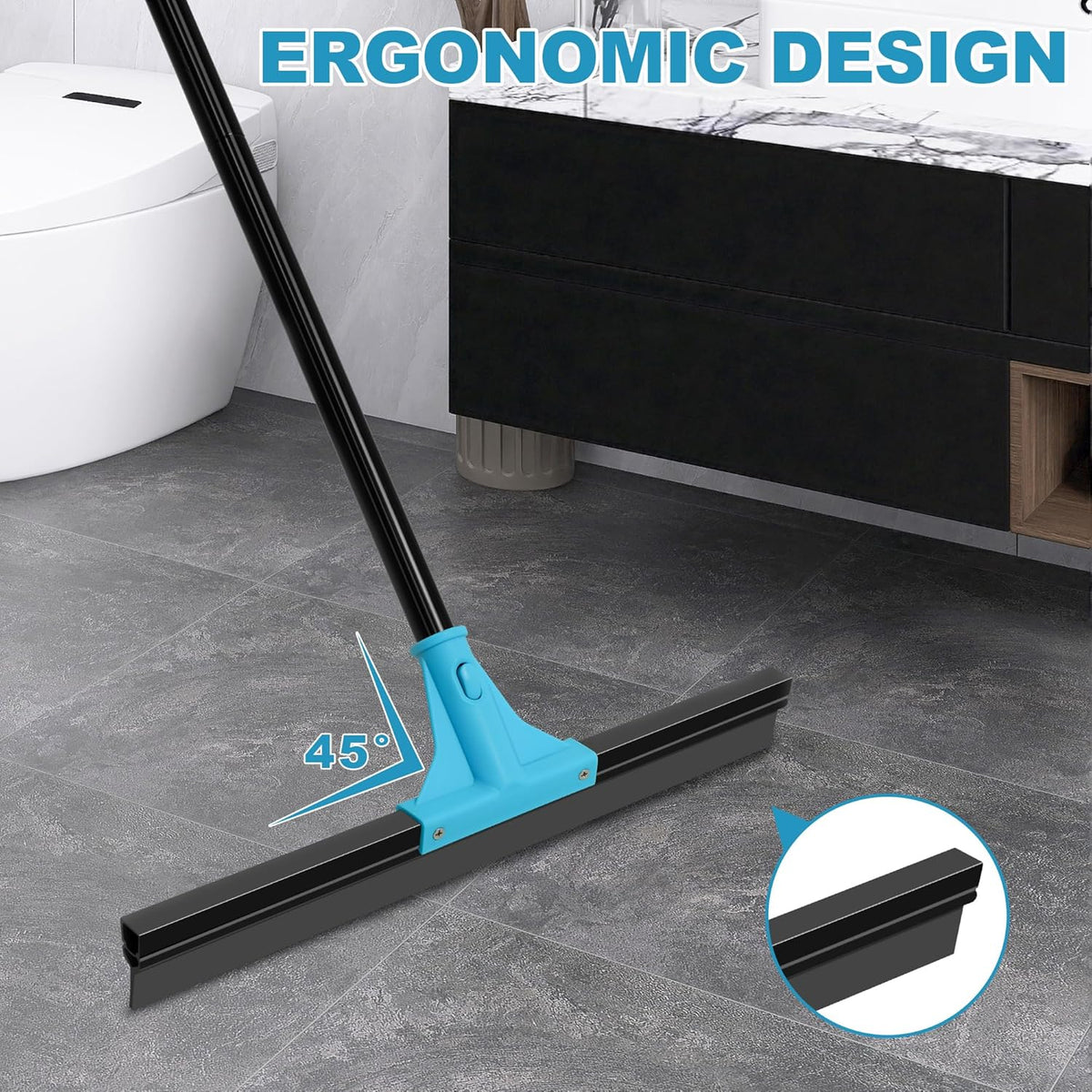 NEWE Floor Squeegee Broom with 18’’ Heavy Duty Rubber Scraper and 58.3’’ Telescopic Long Handle for Garage Concrete Bathroom Tile Shower Glass Marble Deck Window