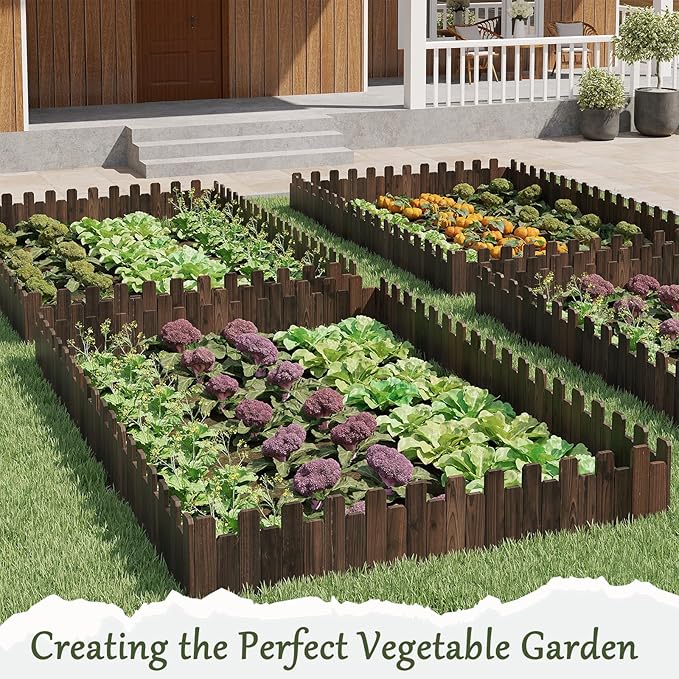 3Pack Wood Garden Edging Garden Fence Border No Dig Landscape Edging Lawn Border Decorative Flower Bed Border Courtyards Planting Tree Fence Patio Path Edging-9" H x 47.3" L (Total Length 11.8FT)