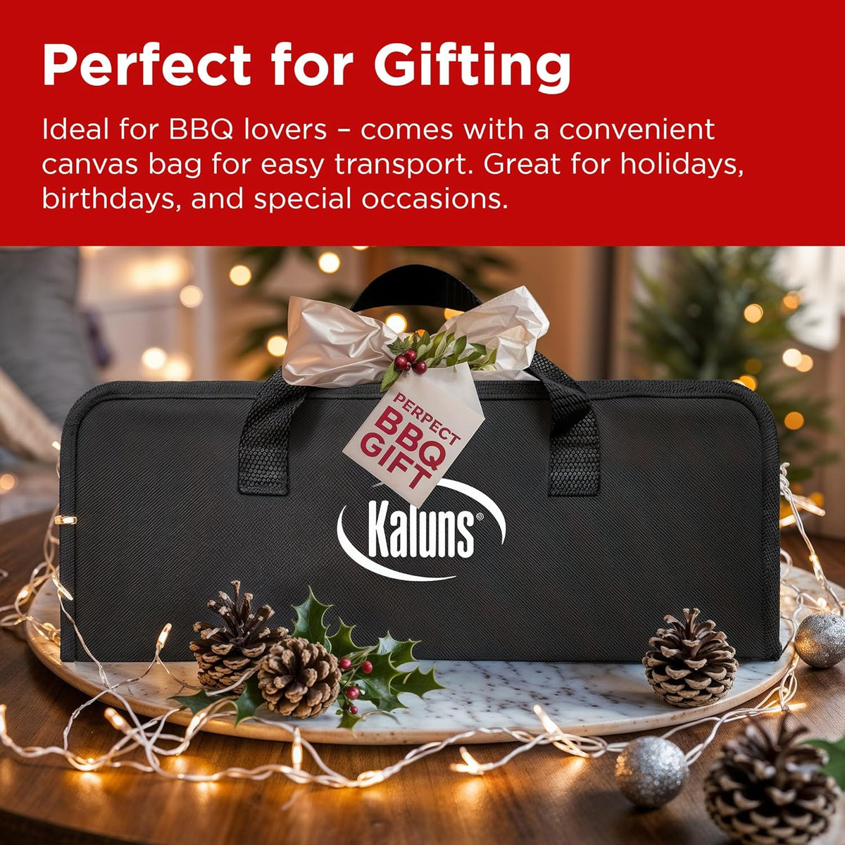 Kaluns Grilling Accessories, Dad Gifts for Christmas Grilling Gifts, Heavy Duty Stainless Steel Grill Set BBQ Grill Accessories for Outdoor Grill with Meat Thermometer, Case and Apron