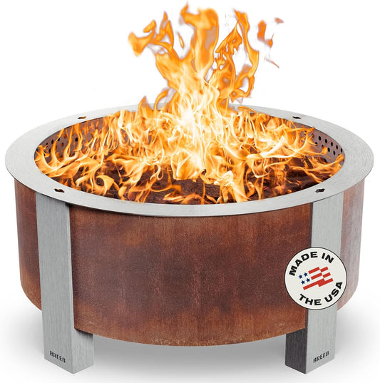 Breeo Smokeless Fire Pit (X Series 42, Corten Steel, Lid Included) | 46 inch Smokeless Firepit for Outside | 190 Pounds | Ideal for Large GatheringsCompatible with Wide Range of Breeo Accessories