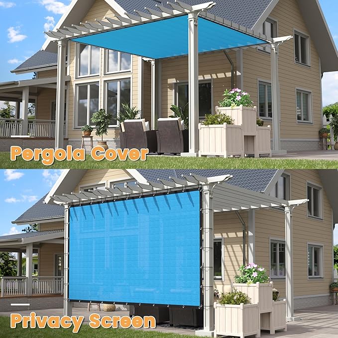 VICLLAX Shade Fabric Sun Shade Cloth with Every 2 FT Grommets for Patio Garden Pergola Cover Canopy 9x14 FT, Mixed Turquoise