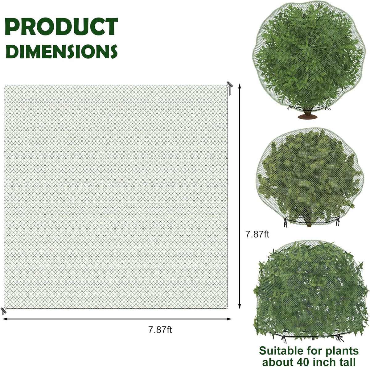 codree 3 Pcs Deer Netting for Shrubs- 7.8 x 7.8 Ft Deer Plant Netting Cover- Reusable Garden Plants Mesh Netting to Protect Undershrub Plant from Deer, Birds and Other Animals