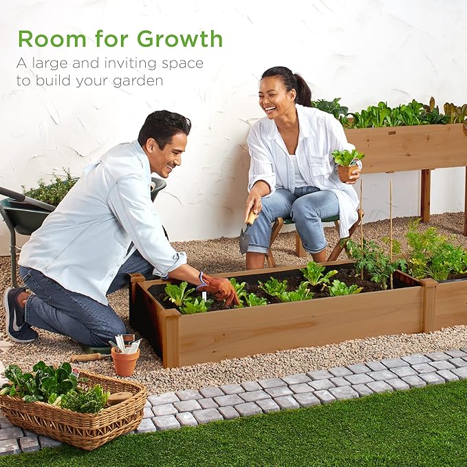 Best Choice Products 8x2ft Outdoor Wooden Raised Garden Bed Planter for Vegetables, Grass, Lawn, Yard - Acorn Brown