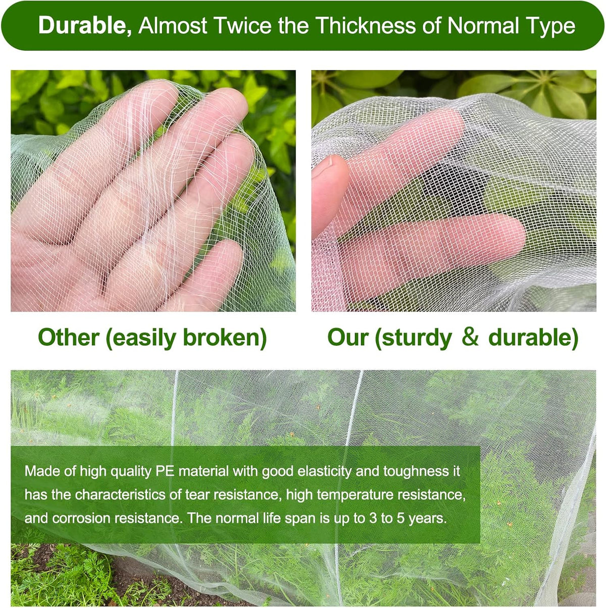Garden Netting, Jevrench Durable Ultra Fine Garden Netting, Garden Plant Cover Row Cover Makes Plants, Vegetables, Fruits, and Flowers Grow Better (4ft x 10ft)