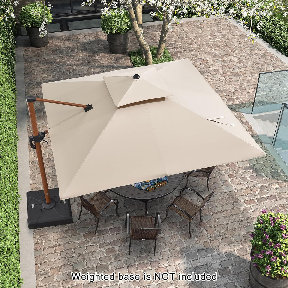 PURPLE LEAF 10ft Patio Umbrella Outdoor Square Umbrellas Large Cantilever Umbrella Windproof Offset Umbrellas Heavy Duty Sun Umbrella for Garden Deck Pool Patio, Beige