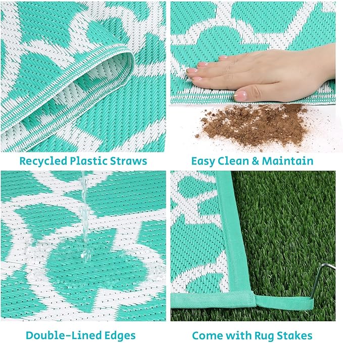 HEBE Outdoor Rug Waterproof 8x10, Reversible Plastic Straw Rug RV Camping Rug, Indoor Outdoor Patio Mat Clearance, Outside Carpet for Porch,Deck,Camper,Balcony,Backyard,Picnic