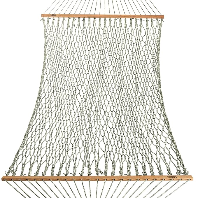 Hatteras Hammocks Deluxe Green Oatmeal Heirloom Tweed DuraCord Rope Hammock – 13 ft. x 60 in., 2-Person, 450 lb Capacity, Cumaru Spreader Bar, Zinc-Plated Hardware – Handcrafted in The USA