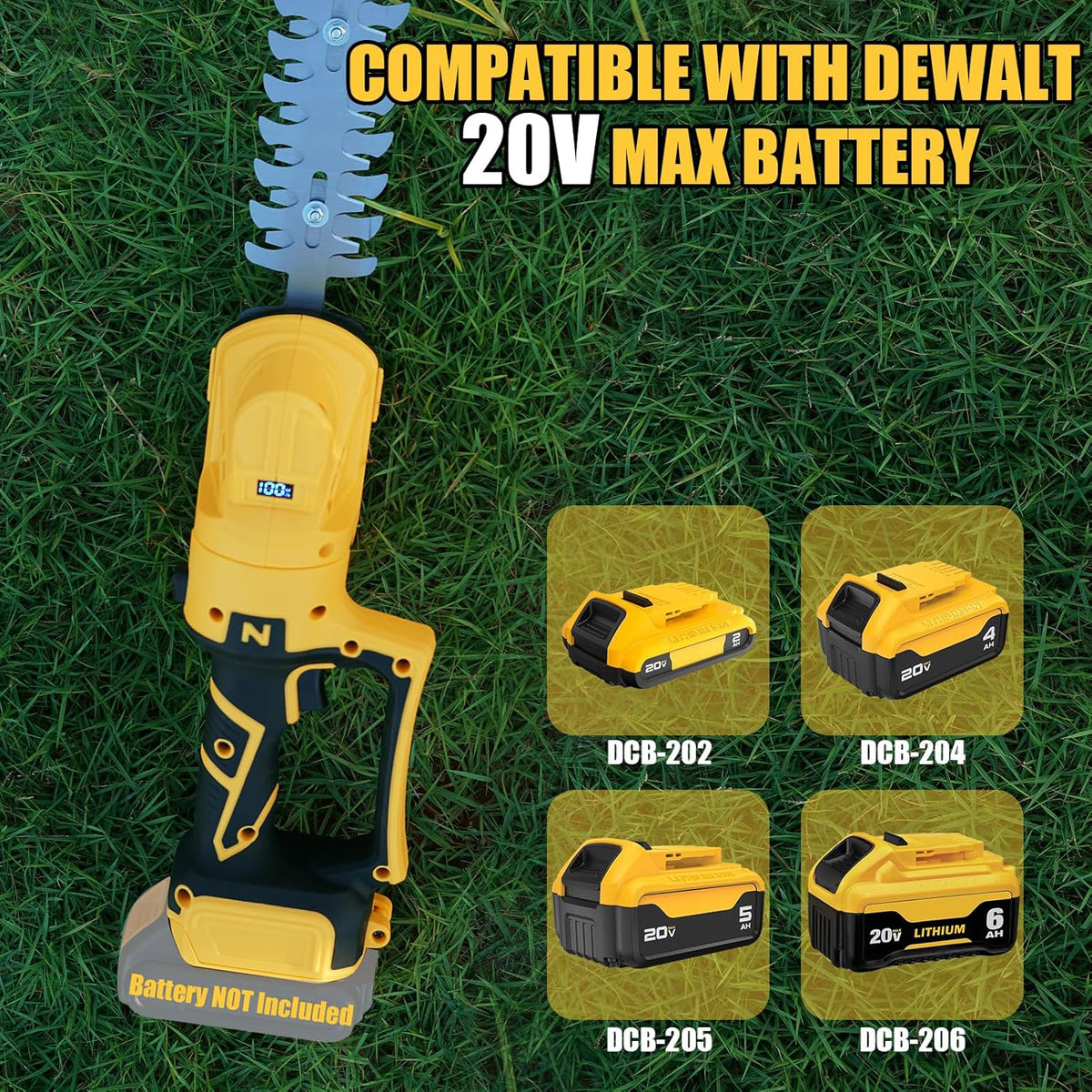 Cordless Hedge Trimmer, Grass Trimmer, 2 in 1 Handheld Electric Bush Trimmer Compatible with Dewalt 20v Battery (No Battery), Grass Trimmer, Bush Trimmer & Grass Shears