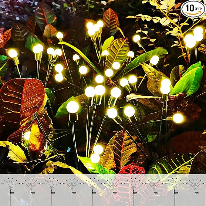 ANTQUE 10 Pack Solar Garden Lights, New Upgraded Swaying Starburst Vibrant Lights Waterproof Outdoor Yard Patio Pathway Decoration