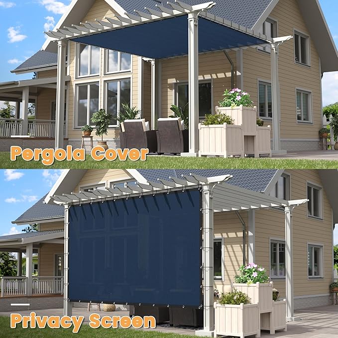 VICLLAX Shade Fabric Sun Shade Cloth with Every 2 FT Grommets for Patio Garden Pergola Cover Canopy 6x17 FT, Dark Blue