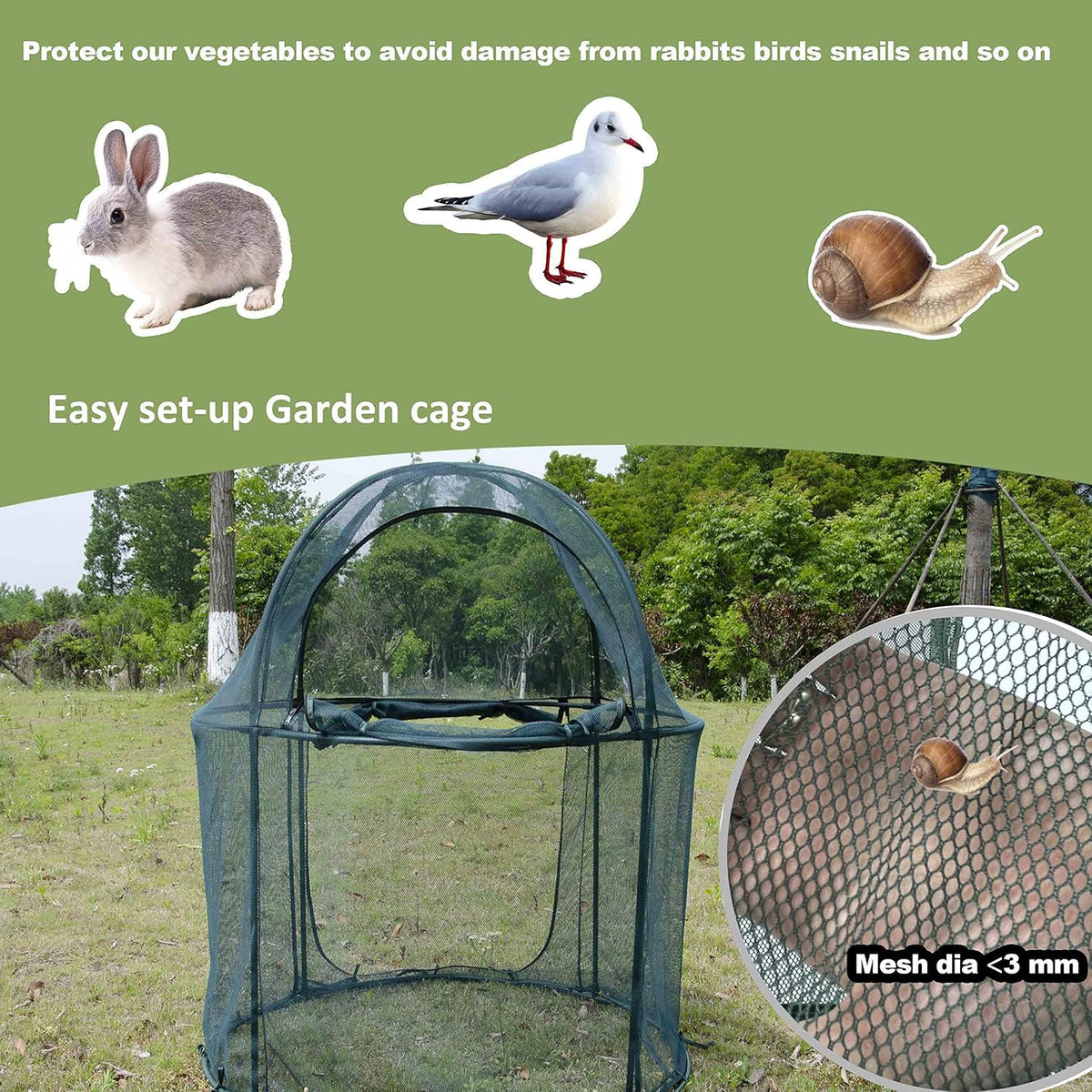 Round 4'x4' Large Plant Mesh Cover 4.9FT Tall Crop Netting Cage Pest Guard Cover for Vegetables Fruits Durable Plant Gardening Net