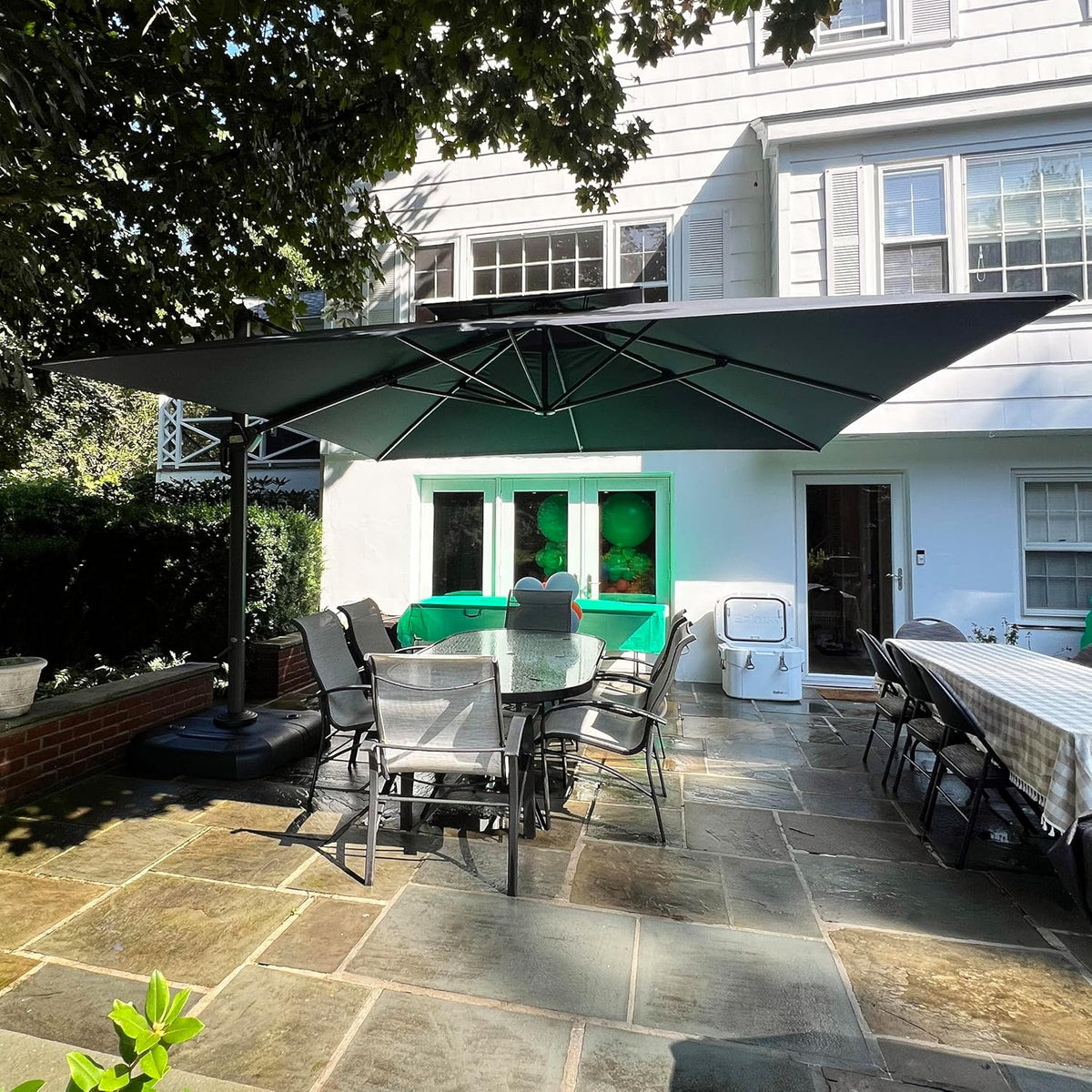 PURPLE LEAF 12ft Patio Umbrella with Base Large Outdoor Square Umbrella Deluxe Hanging Double Top Cantilever Offset Market Umbrella Windproof Garden Umbrella Grey