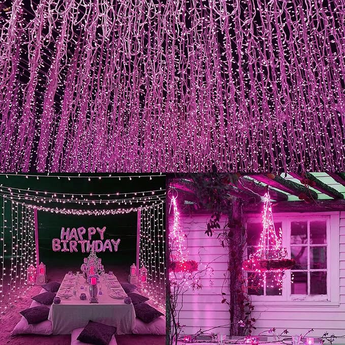 66Ft 200 LED Pink Fairy Lights Plug in, Waterproof String Lights Outdoor Indoor 8 Modes Bedroom Decor, Twinkle Light for Girl's Room Garden Party Mother's Day Valentines Decorations