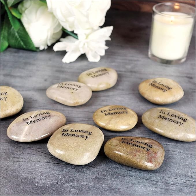 50 Memorial Stones - Inspirational River Rocks Engraved with in Loving Memory - Celebration of Life Decorations - Recuerdos de Difuntos para DAR En UNA Misa