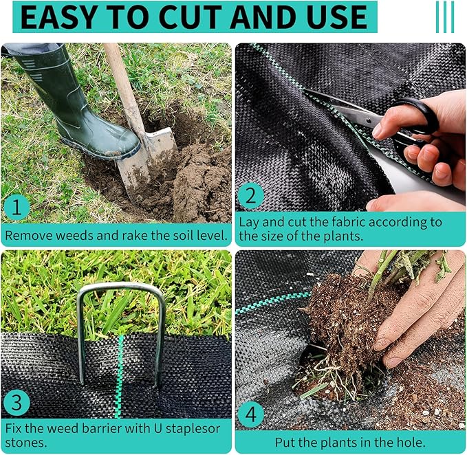 6ftx300ft Heavy Duty Weed Barrier Landscape Fabric – Durable Woven Driveway Garden Cloth for Weed Control, Ground Cover, Landscaping – Long-Lasting Geotextile Fabric – 3.2oz