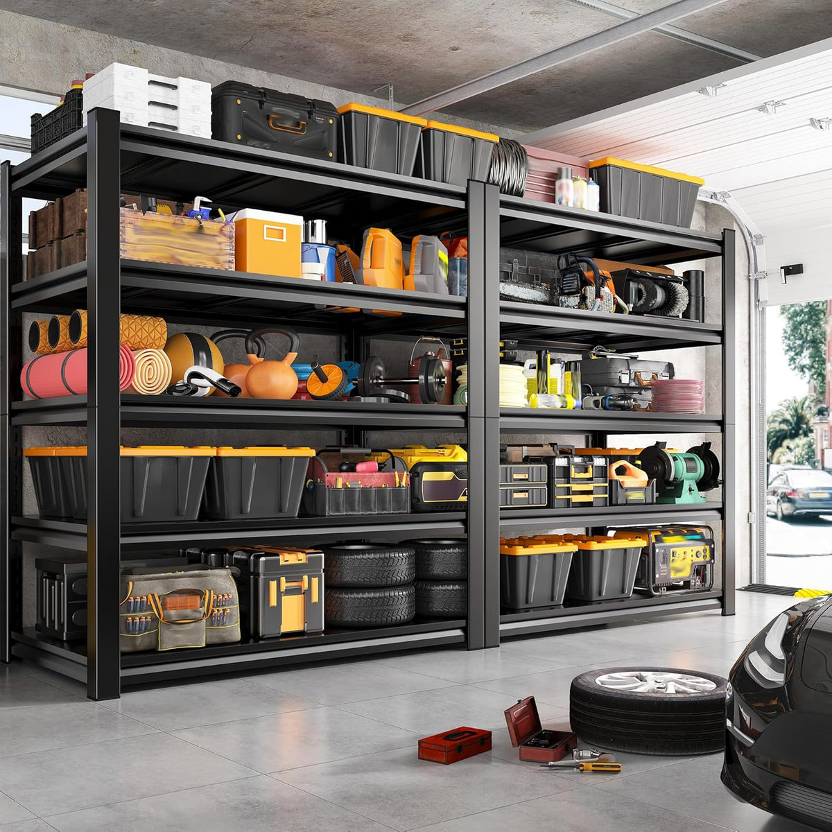 REIBII Garage Shelving, 3000 LBS Garage Shelves, Adjustable Metal Storage Shelves, 5 Tier Heavy Duty Shelving Units for Garage, Basement, Warehouse, Kitchen, Pantry, 72" H x 36" W x 16" D