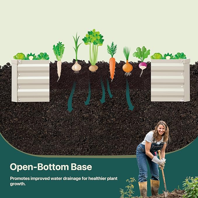 Raised Garden Bed Beige, 6x3x1ft Galvanized Raised Garden Bed Outdoor Metal for Gardening Vegetables Flower Garden Planter Box Large Raised Bed with Gloves and 3ftx30ft Weed Barrier Fabric