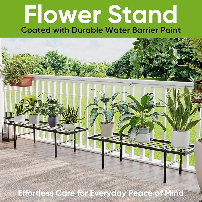 2 Pack Black Metal Plant Stands, Versatile for Indoors & Outdoors, Ideal Multi-Plant Display Rack for Windowsills, Patios, & Balconies