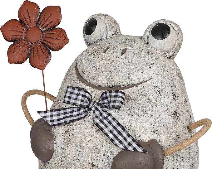 Alpine Corporation MCC860 Indoor/Outdoor Frog with Flower Garden Statue, Stone Finish Frog Statue for Yard, 24" H, Silver