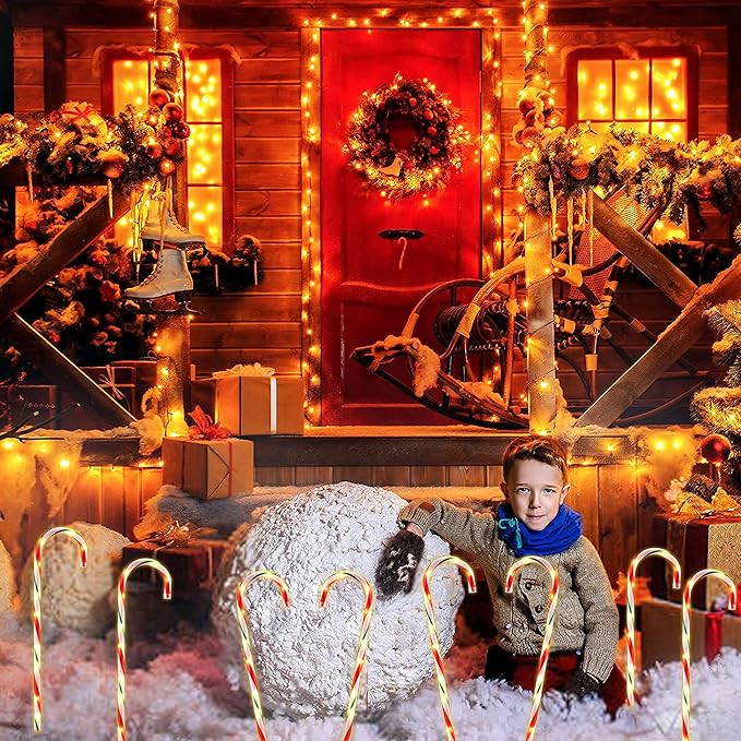 26" Christmas Decorations Outside Candy Cane Lights, Set of 10 Pack Landscape Path Lights for Yard Patio Garden Walkway Festival Holiday, Red & Green