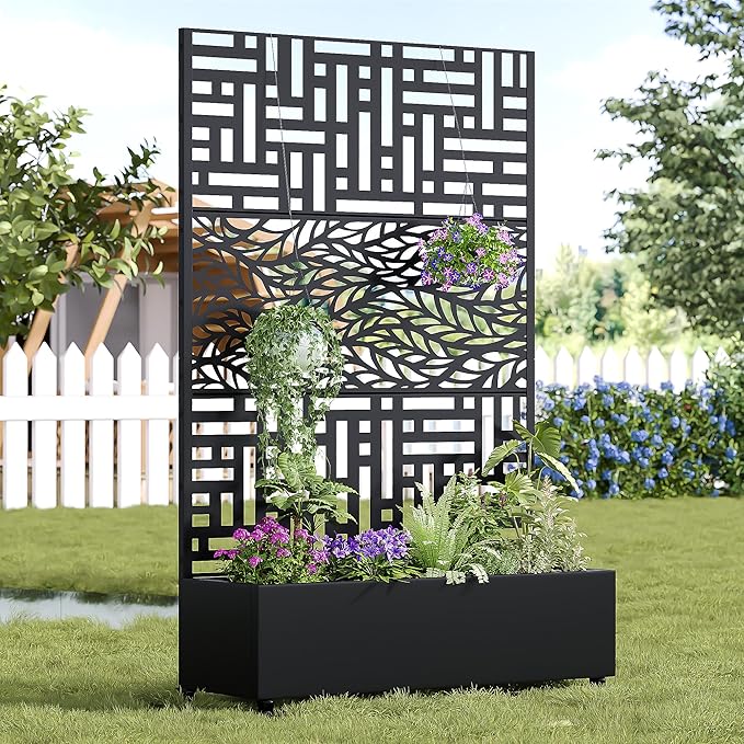 Casaphoria Metal Raised Garden Bed with Trellis and Wheels, 72"x47" Planter Box for Climbing Plants, Vines & Vegetables, Features Drainage Holes, Helen &Spring