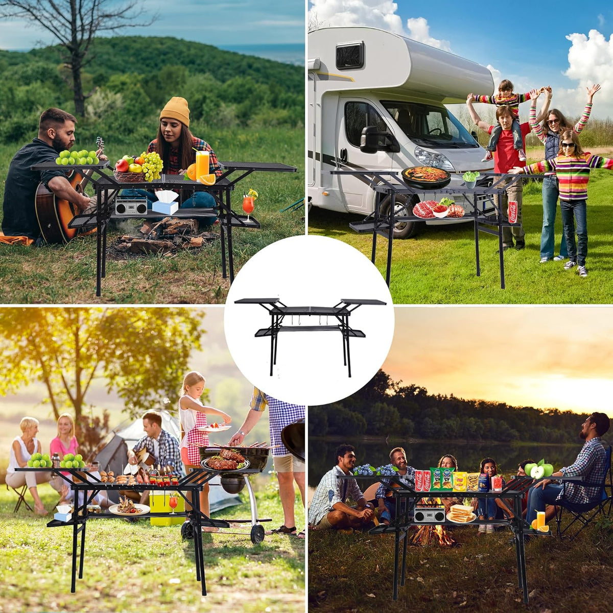 Nice C Camping Table, Compact Folding Table, Grill Table, Outdoor Tables, Camping Tables That Fold Up Lightweight, with 4 Side Tables & Mesh Net for BBQ, Camping