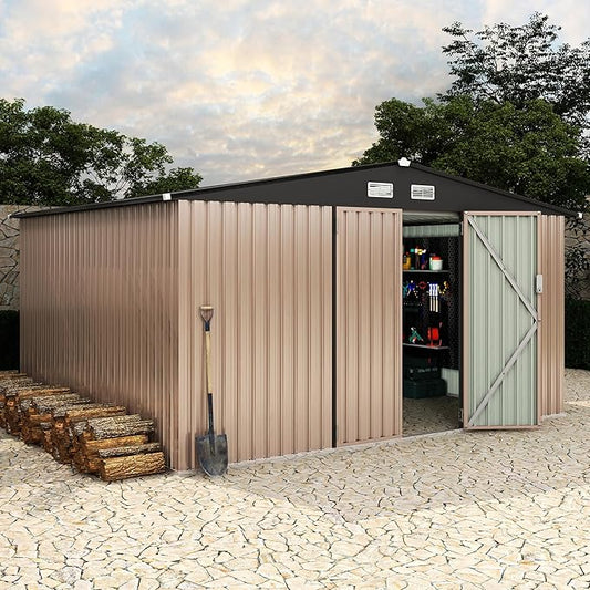 10x12 FT Metal Storage Sheds Outdoor, Metal Yard Sheds Garden Shed Kit, Tool Shed with Lockable Door, Utility Sheds Buildings with Air Vent for Backyard Garden Patio Lawn