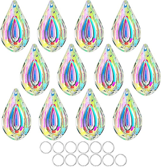 HDCRYSTALGIFTS Suncatcher Crystal 50mm AB Loquat Shape Chandelier Parts Drops Prisms Hanging Pendants 50mm,Pack of 12