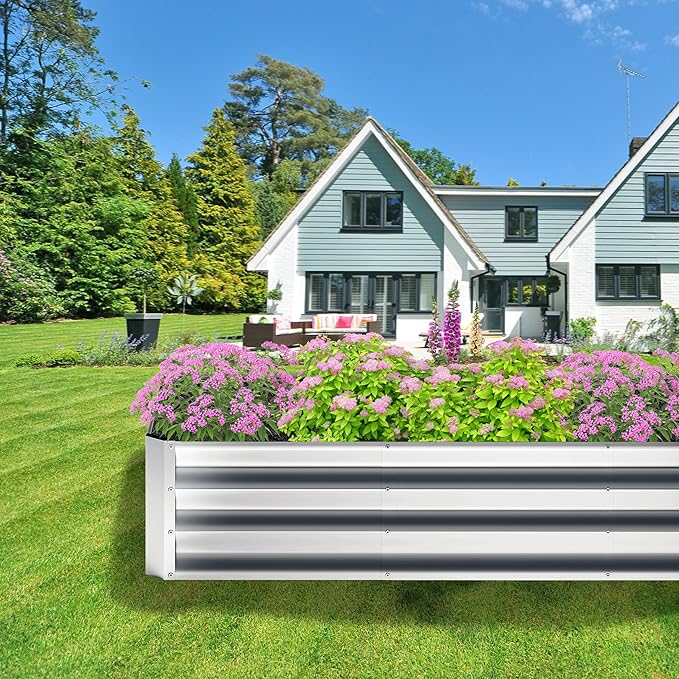 2PCS 6x2x1FT Galvanized Raised Garden Bed,Planter Raised Beds-Metal Garden Box,Large Plant for Outdoor Planting, Vegetables Bed,Flower,Herb-Sliver
