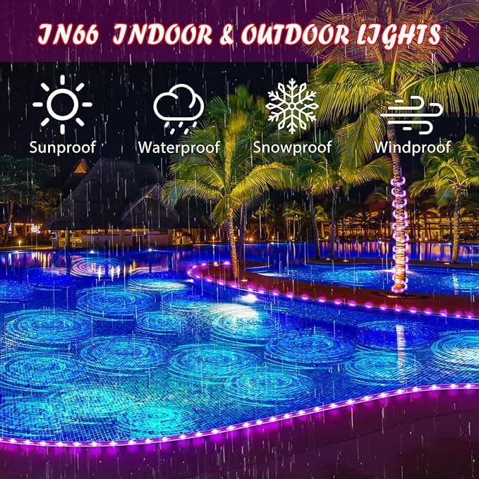 50Ft 600 LED Rope Lights Outdoor, Pink Flexible Tube Light Waterproof Plug in 8 Modes Timer Memory, Permanent String Lights for Tree,Pool, Bedroom, Fence, Garden, Indoor, Outside Decorations