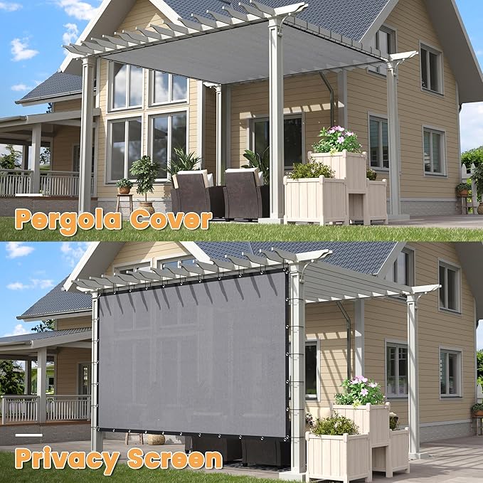 VICLLAX Shade Fabric Sun Shade Cloth with Every 2 FT Grommets for Patio Garden Pergola Cover Canopy 12x19 FT, Light Grey