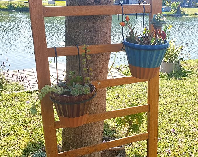 6 Pieces, 6 inches Iron Hanging Flower Pot. Metal Plant Wall Hanger, Vertical Garden. Planter Hook Ring, Rail Metal Fence. Indoor and Outdoor. Yard Garden. Wire Trellis. Collapsible Bracket. (Black)