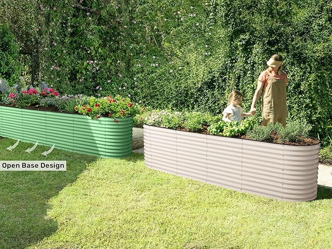 9-in-1 Galvanized Raised Garden Beds Outdoor // 8×2×2.5 ft Modular Planter for Gardening, Vegetables, Flowers // 32" Extra Tall Metal Raised Garden Bed (White) // Patented Design Planter Box