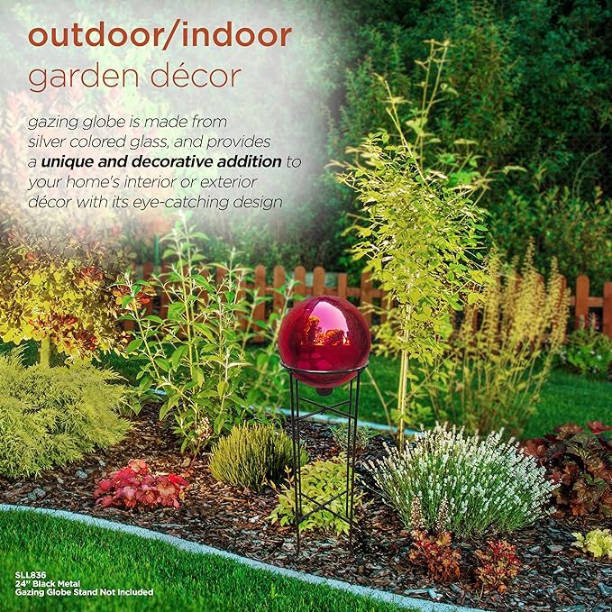 Alpine Corporation 10" Diameter Indoor/Outdoor Glass Gazing Globe Yard Decoration, Red