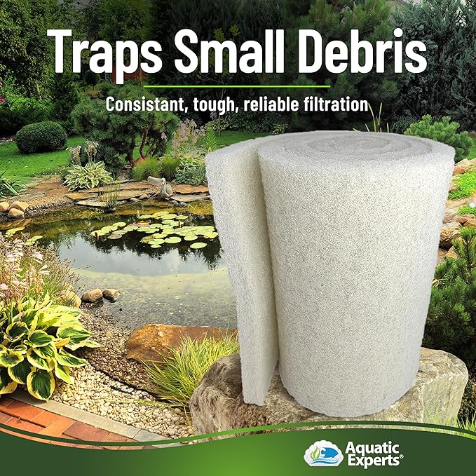 Classic Koi Pond Filter Pad FINE - White Bulk Roll Pond Filter Media, Ultra-Durable Pond Filters for Outdoor Ponds, Reusable Fish Pond Filter Material, USA (3/4" - 1" x 12" x 12 feet)