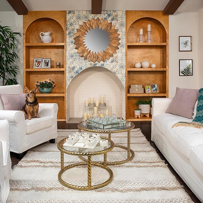 8" Ceramic Planter Stand, Ivory/Beige Chevron with Wooden Base, Indoor/Outdoor Planter with Stand for Your Succulents and Small Plants