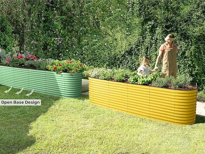 9-in-1 Galvanized Raised Garden Beds Outdoor // 8×2×2.5 ft Modular Planter for Gardening, Vegetables, Flowers // 32" Extra Tall Metal Raised Garden Bed (Yellow) // Patented Design Planter Box