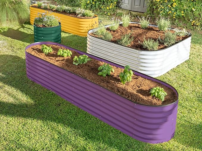 9-in-1 Galvanized Steel Raised Garden Bed // 8×2×1.5 ft Modular Planter for Gardening, Vegetables, Flowers // 18" Tall Metal Raised Garden Beds Outdoor (Purple) // Patented Design Planter Box