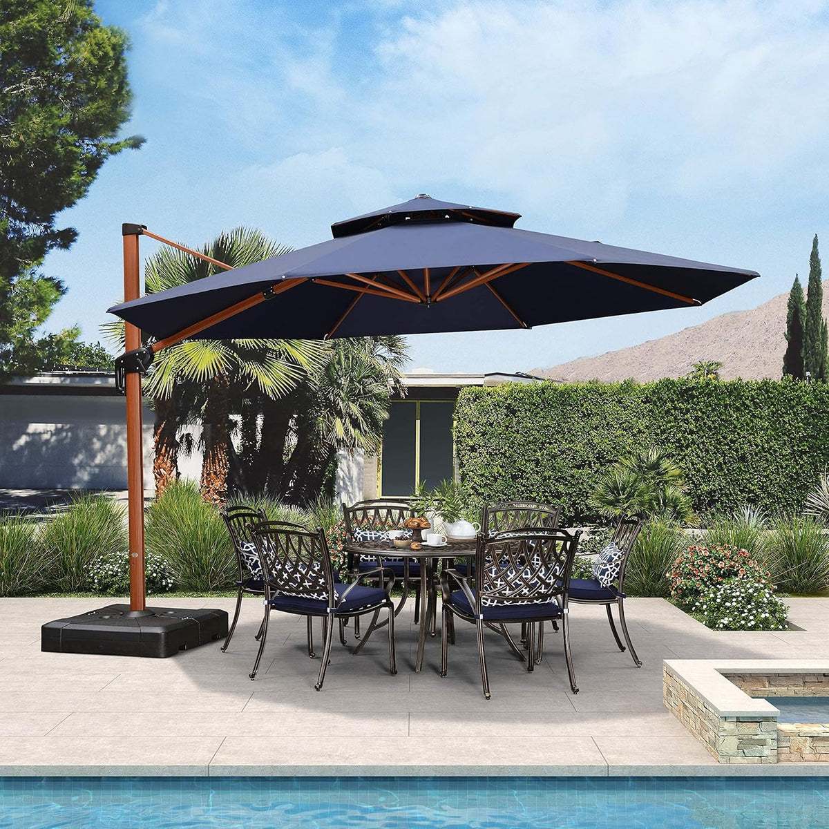 PURPLE LEAF 13ft Patio Umbrella Outdoor Round Umbrellas Large Cantilever Umbrella Windproof Offset Umbrellas Heavy Duty Sun Umbrella for Garden Deck Pool Patio, Navy Blue